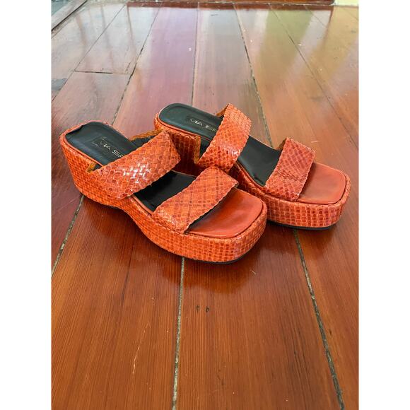Via Spiga Made in Italy Orange Snakeskin Platform Wedge Sandals Size 8M Y2K - Picture 7 of 7